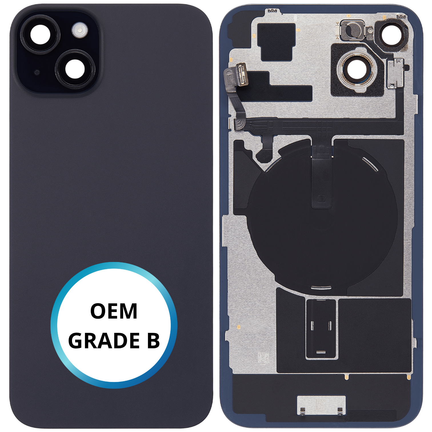 Vitre arrière assemblée - iPhone 15 Plus - Noir - NFC + FLASH (ORIGINAL PULLED GRADE B)