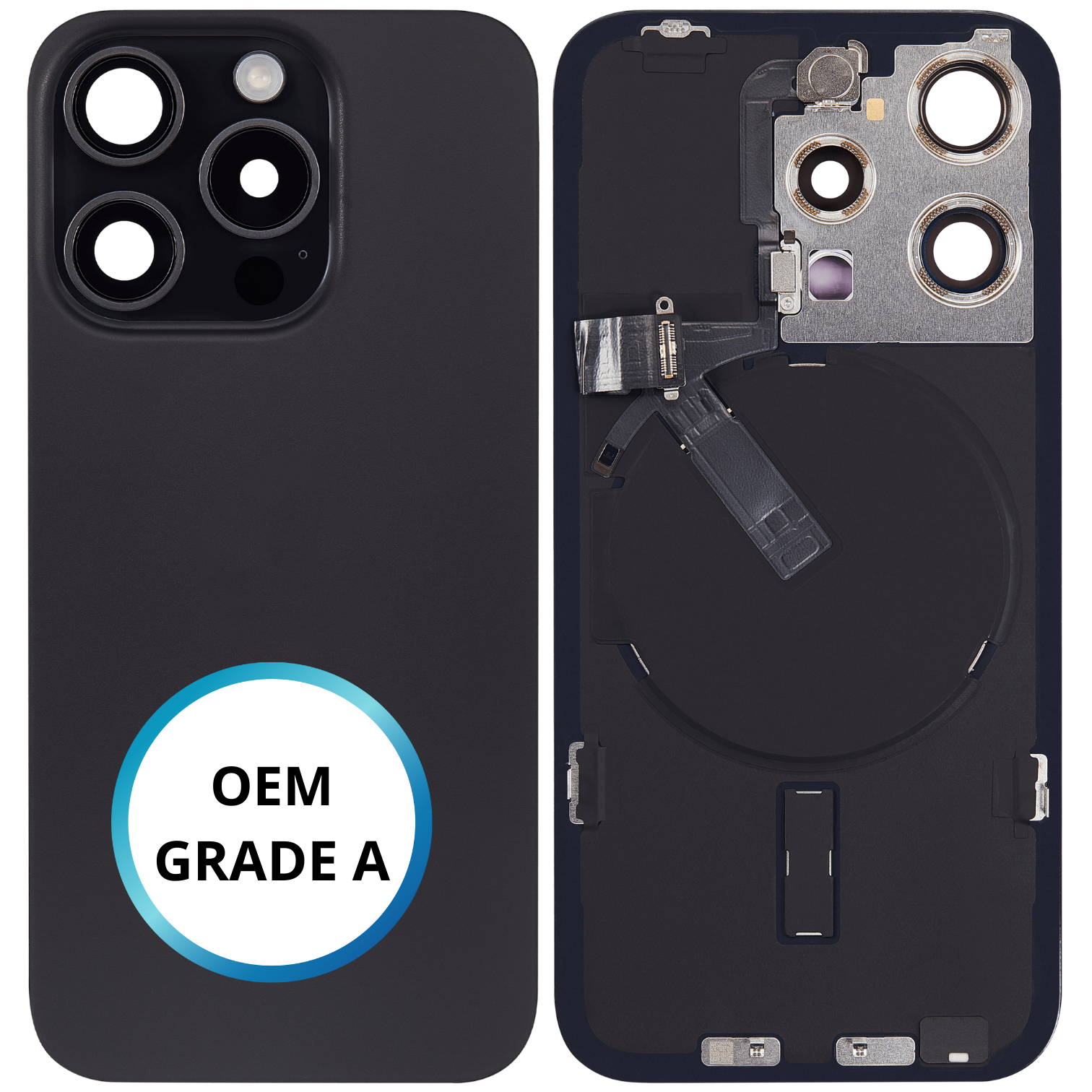 Vitre arrière assemblée - iPhone 15 Pro - Titane Noir - NFC + FLASH (ORIGINAL PULLED GRADE A)