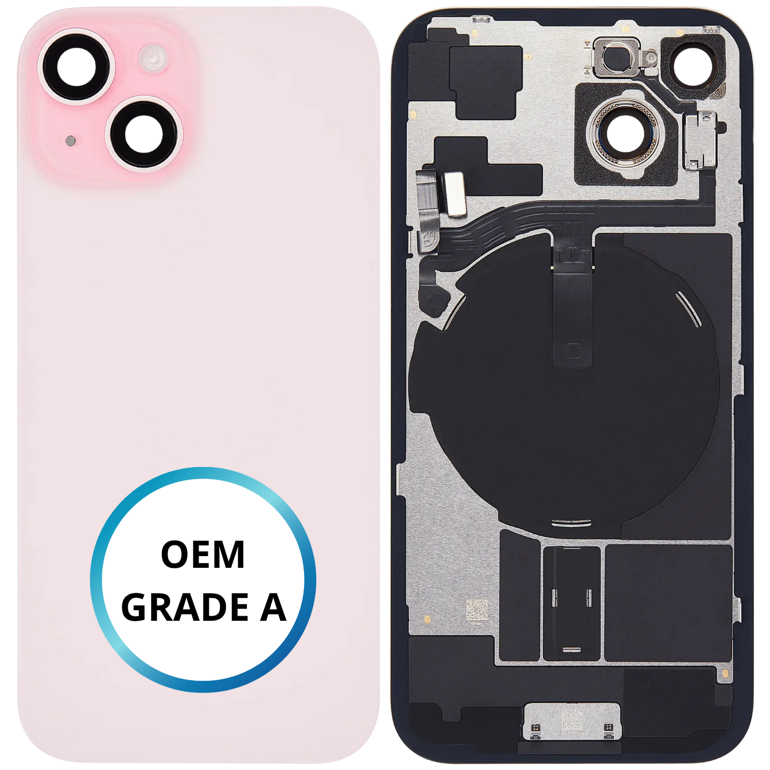 Vitre arrière assemblée - iPhone 15 Rose - NFC + FLASH (ORIGINAL PULLED GRADE A)