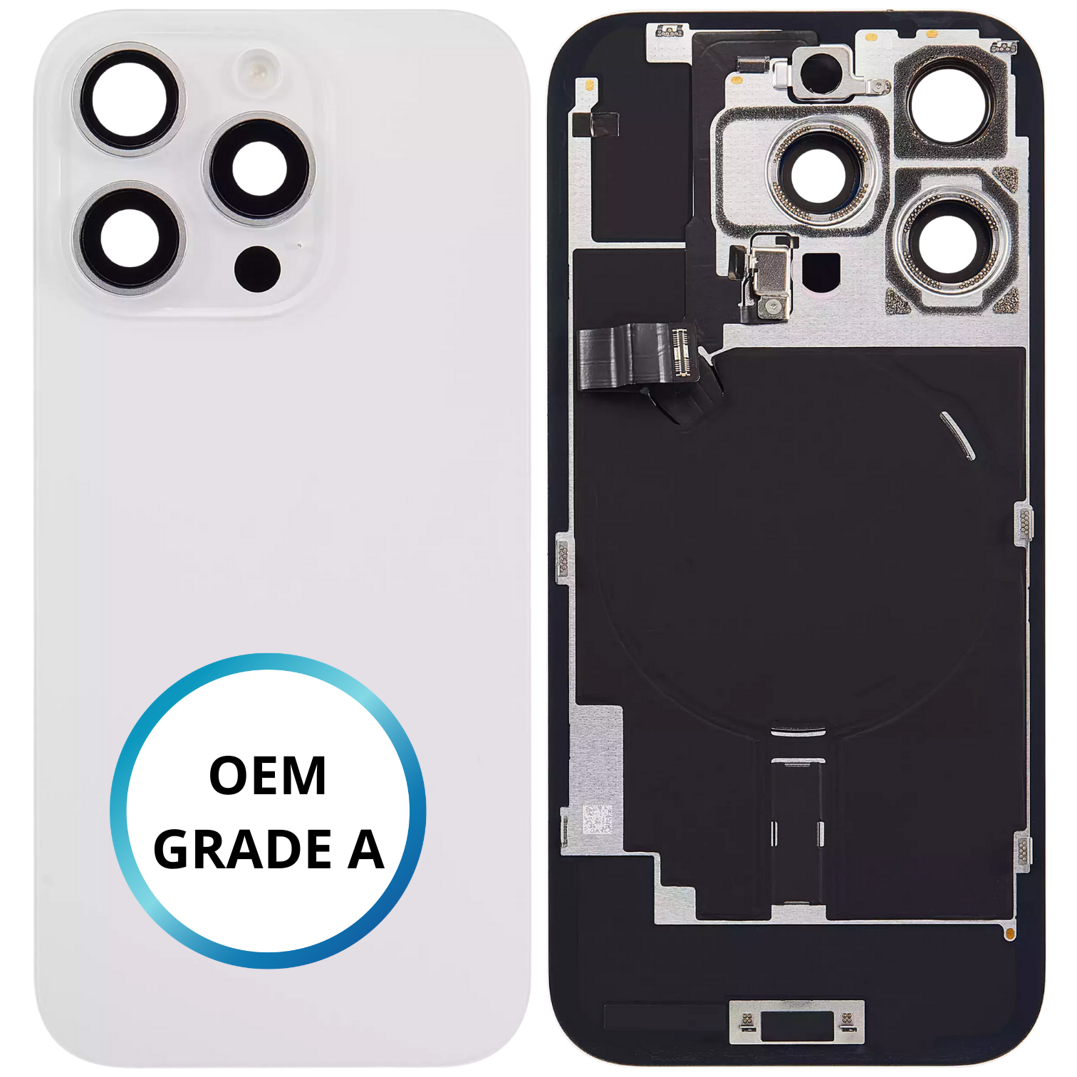 Vitre arrière assemblée - iPhone 16 Pro - Titane Blanc - NFC + FLASH (ORIGINAL PULLED GRADE A)