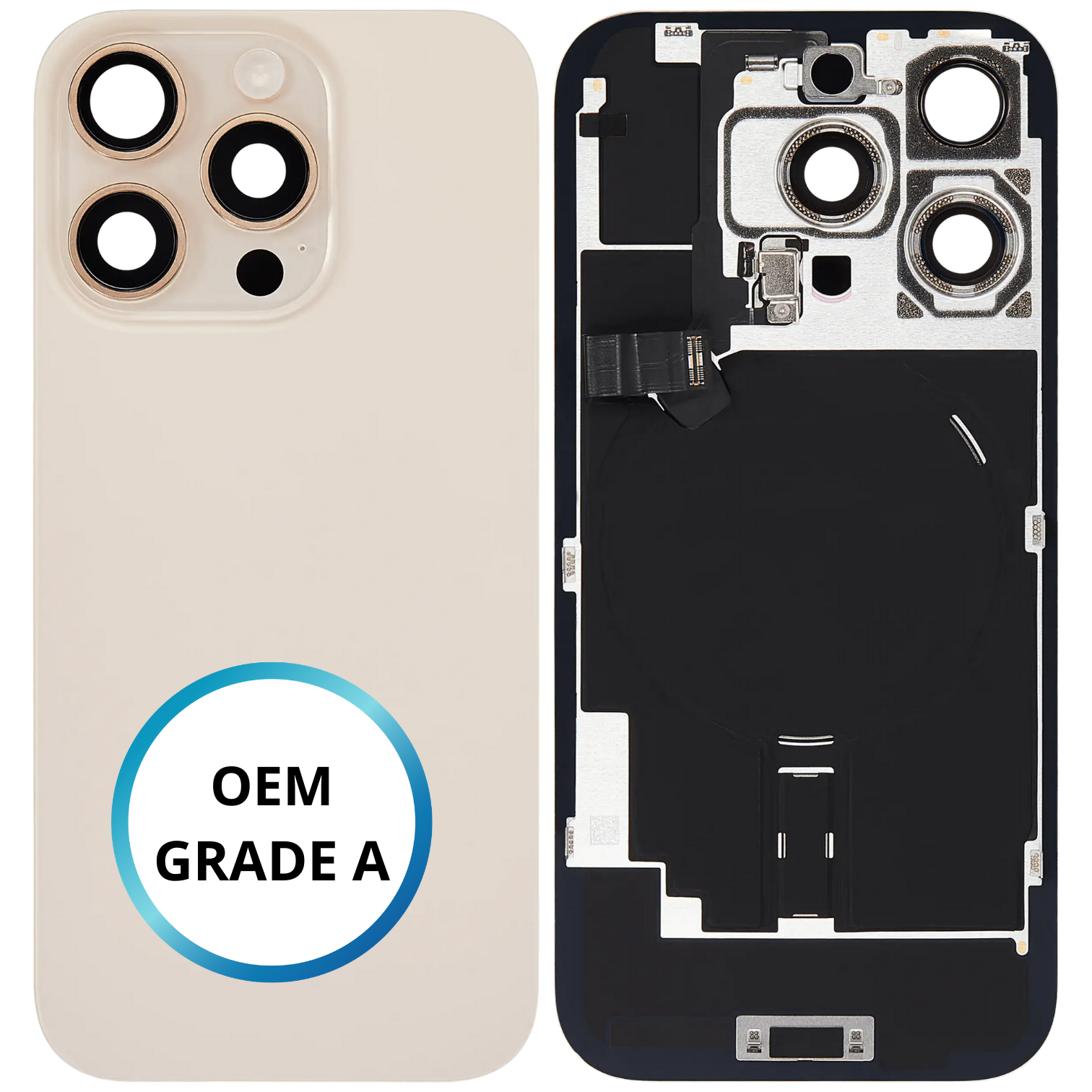 Vitre arrière assemblée - iPhone 16 Pro - Titane Sable (Gold) - NFC + FLASH (ORIGINAL PULLED GRADE A)