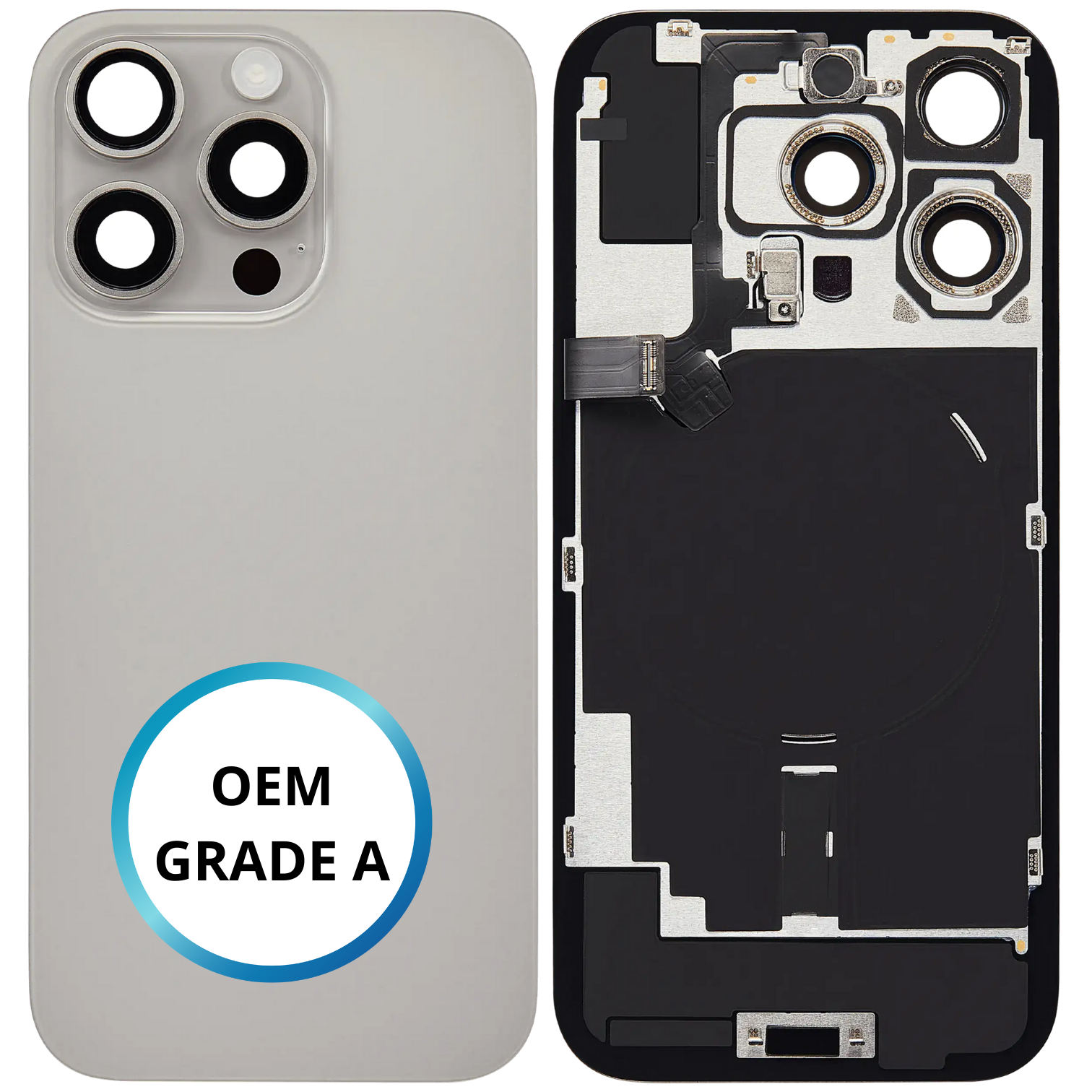 Vitre arrière assemblée - iPhone 16 Pro - Titane Naturel - NFC + FLASH (ORIGINAL PULLED GRADE A)