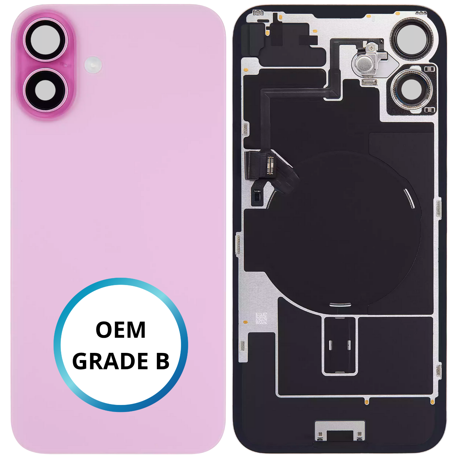 Vitre arrière assemblée - iPhone 16 - Rose - NFC + FLASH (ORIGINAL PULLED GRADE B)