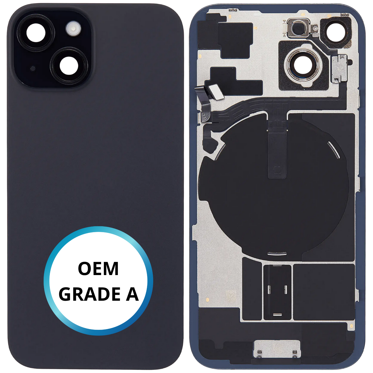 Vitre arrière assemblée - iPhone 15 - Noir - NFC + FLASH (ORIGINAL PULLED GRADE A)