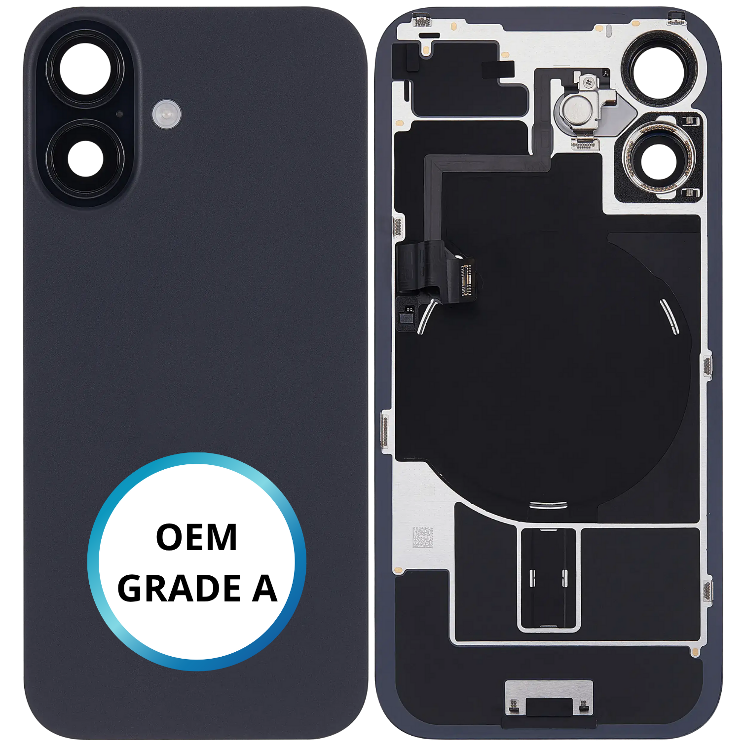 Vitre arrière assemblée - iPhone 16 - Noir - NFC + FLASH (ORIGINAL PULLED GRADE A)