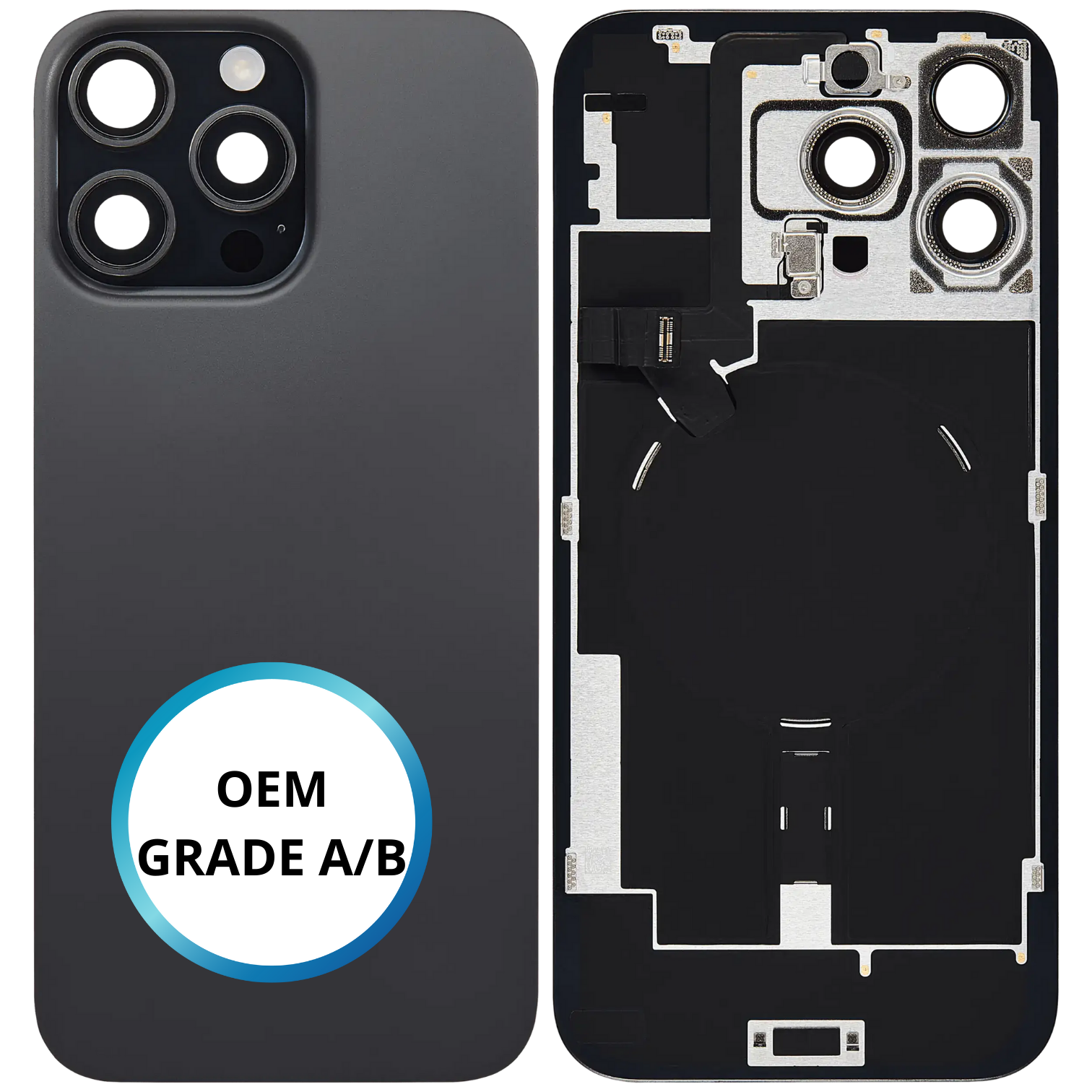 Vitre arrière assemblée - iPhone 16 ProMax - Titane Noir - NFC + FLASH (ORIGINAL PULLED GRADE A/B)