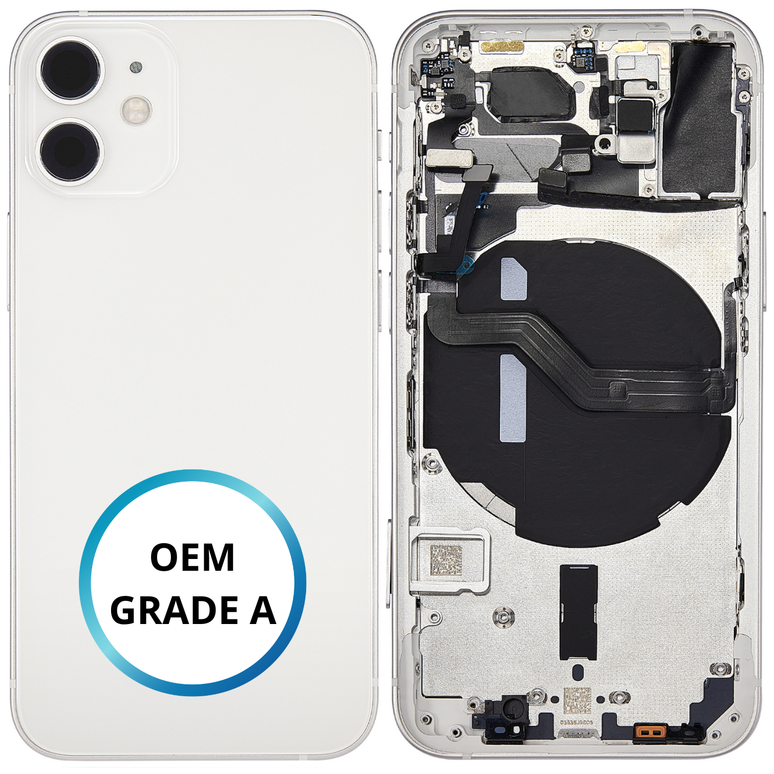 Châssis arrière - iPhone 12 Mini - Blanc - Avec composants (ORIGINAL GRADE A)