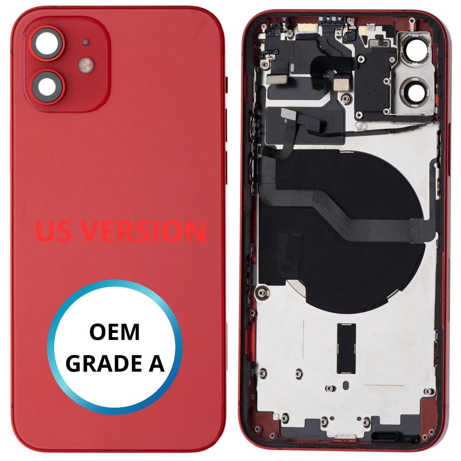 Châssis arrière - iPhone 12 US VERSION - Rouge - Avec composants (ORIGINAL GRADE A)