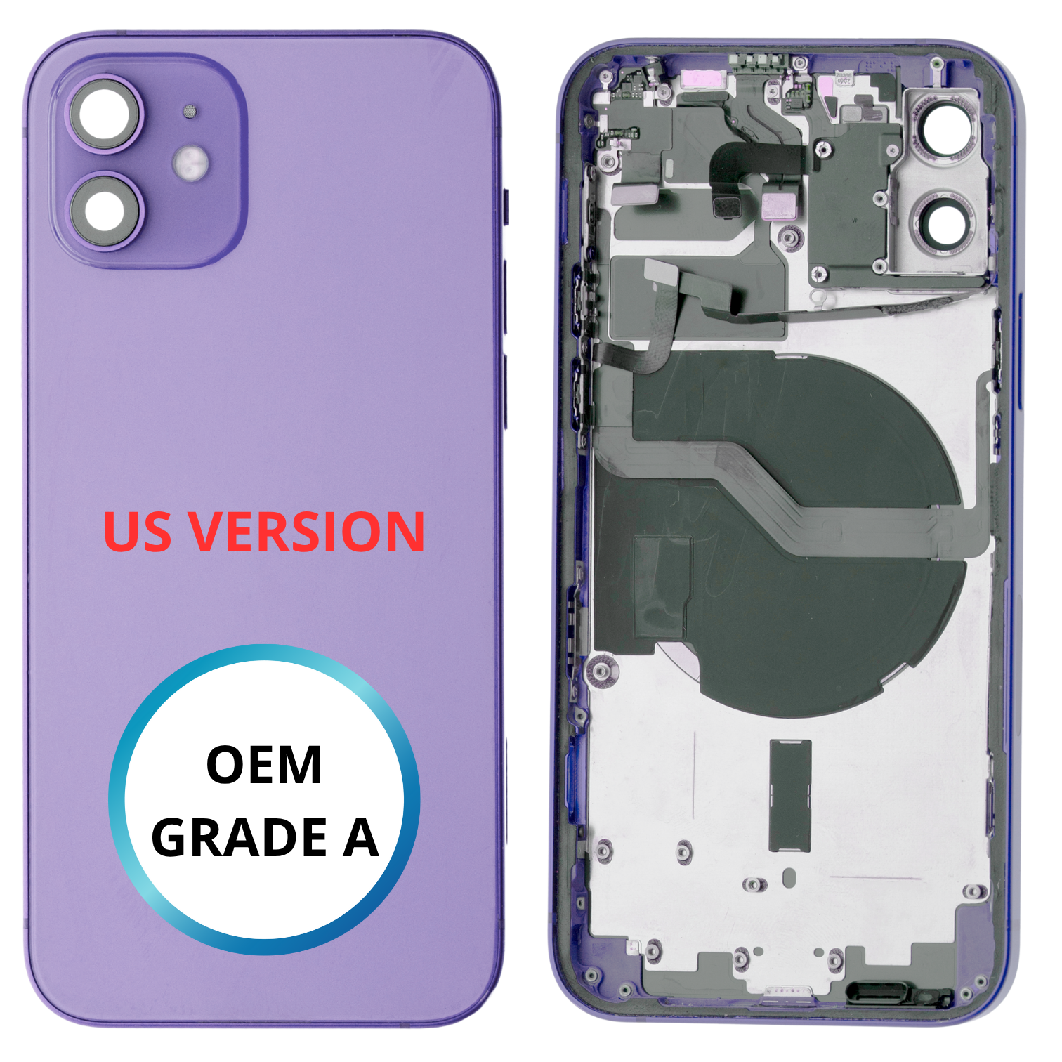 Châssis arrière - iPhone 12 US VERSION - Violet - Avec composants (ORIGINAL GRADE A)