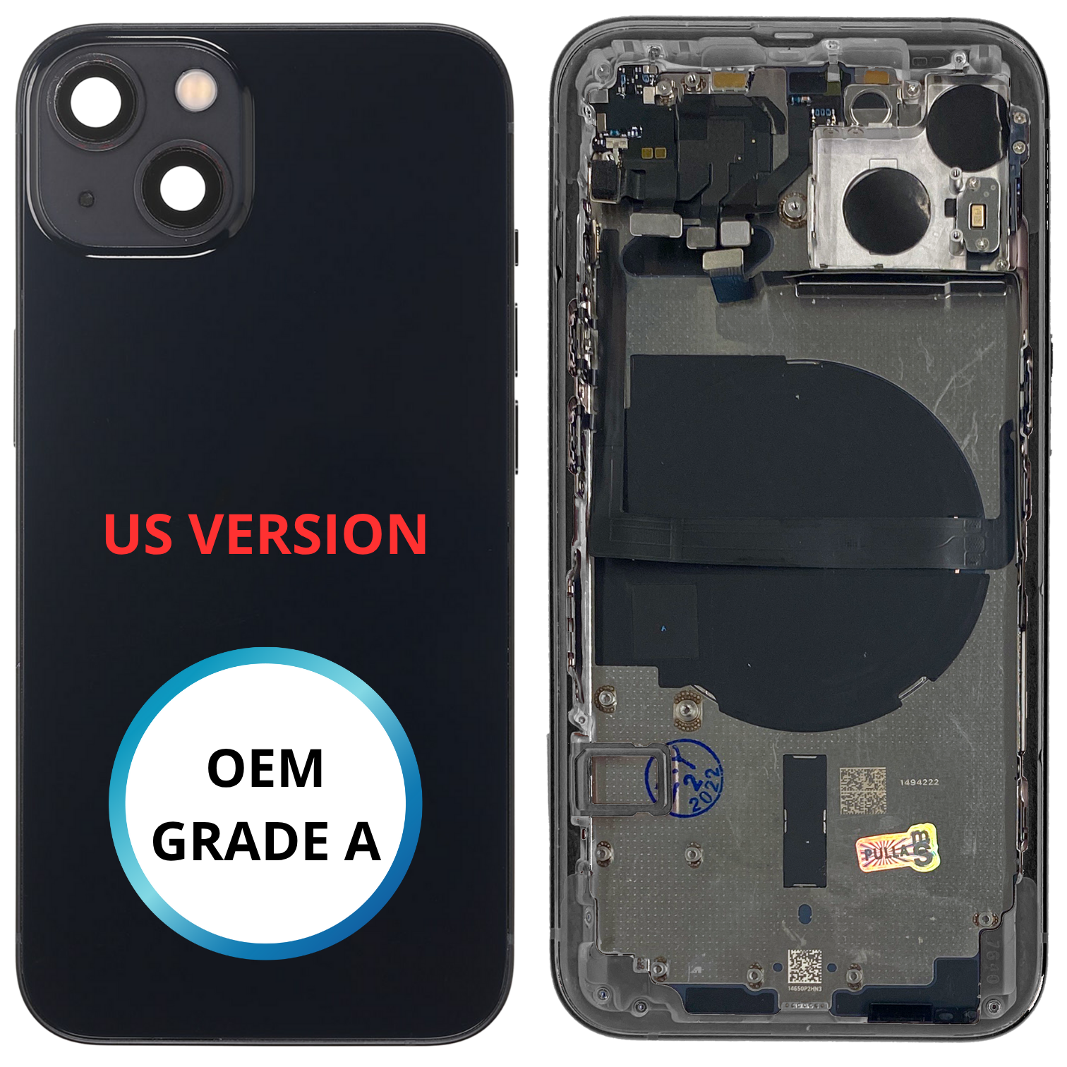 Châssis arrière - iPhone 13 US VERSION - Noir - Avec composants (ORIGINAL GRADE A)