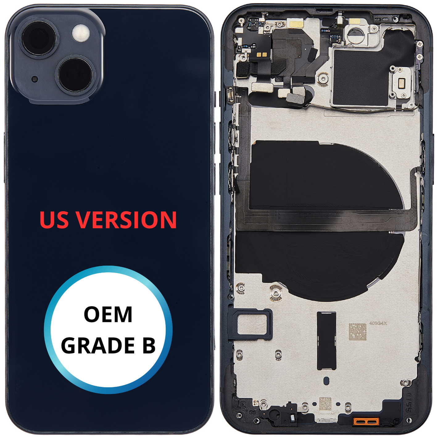 Châssis arrière - iPhone 13 US VERSION - Noir - Avec composants (ORIGINAL GRADE B)