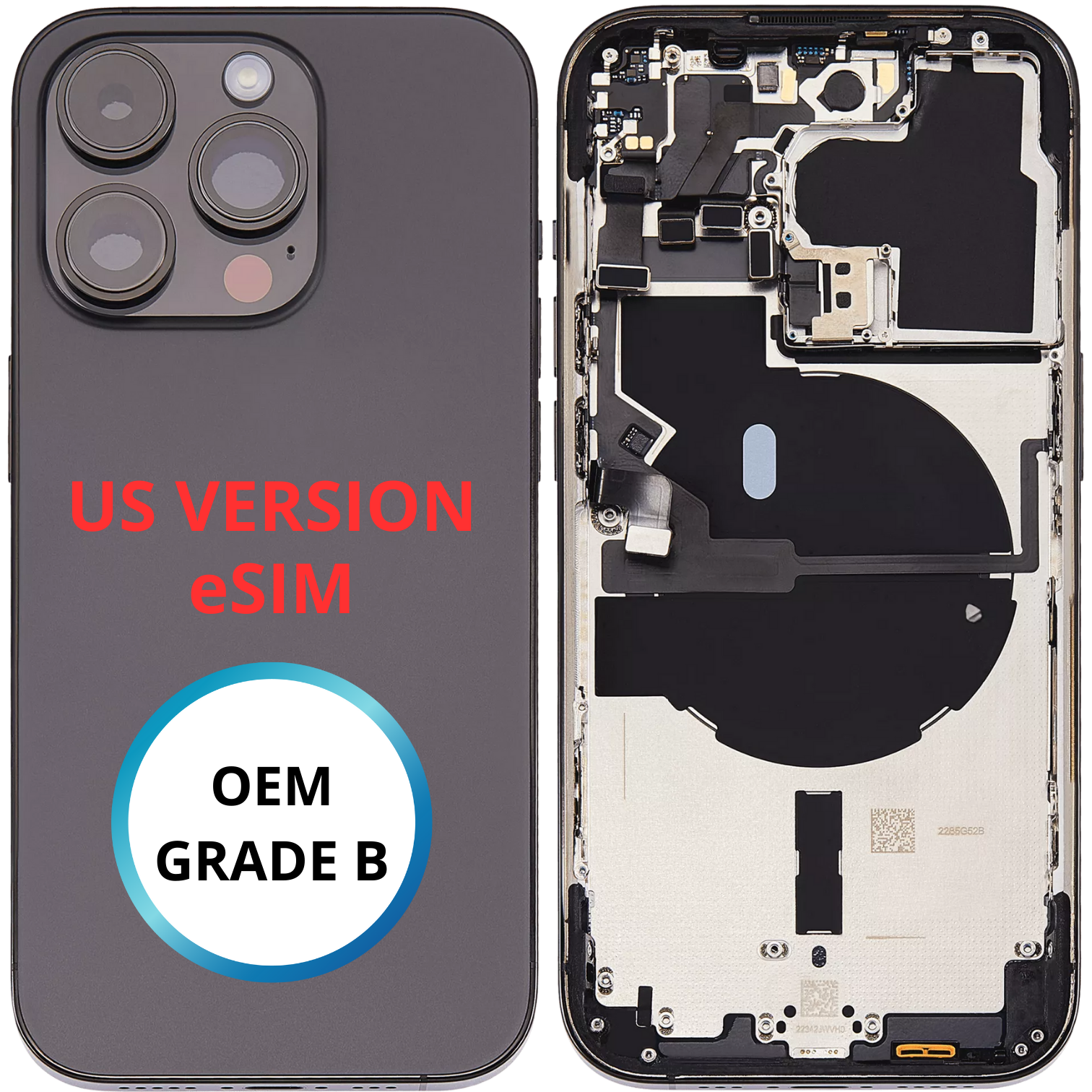 Châssis arrière - iPhone 14 Pro - eSIM US VERSION - Noir - Avec composants (ORIGINAL GRADE B)