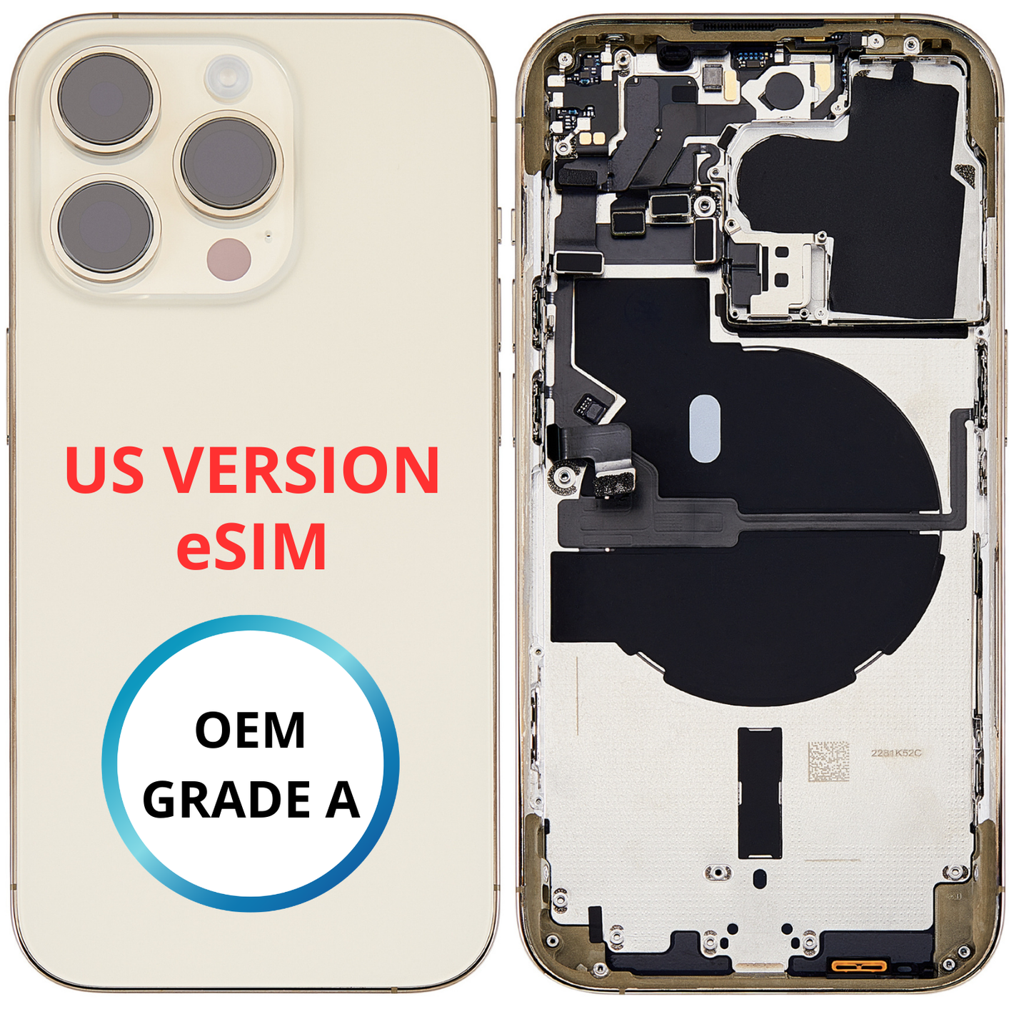 Châssis arrière - iPhone 14 Pro - eSIM US VERSION - Gold - Avec composants (ORIGINAL GRADE A)