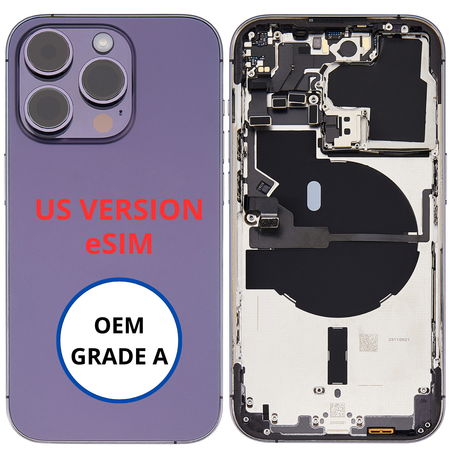 Châssis arrière - iPhone 14 Pro - eSIM US VERSION - Violet - Avec composants (ORIGINAL GRADE A)