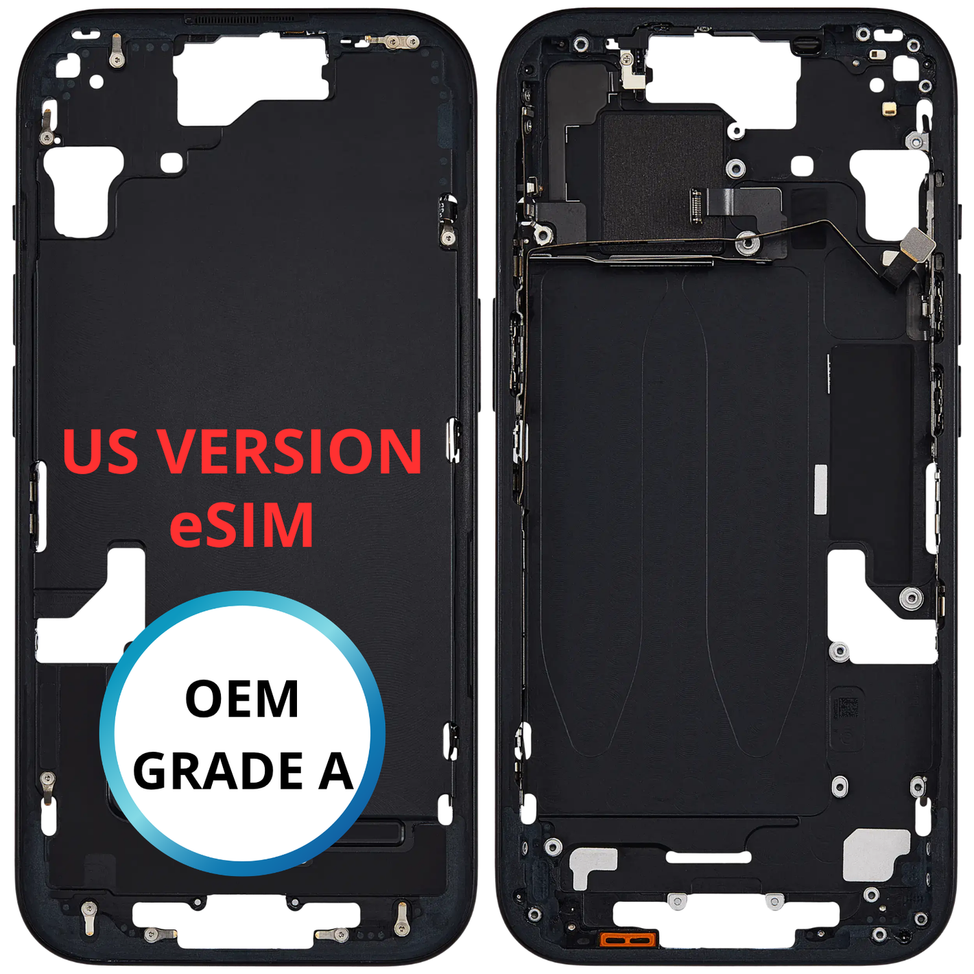 Châssis intermédiaire iPhone 15 - eSIM US VERSION - Noir | Avec composants (ORIGINAL GRADE A)