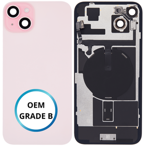 Vitre arrière assemblée - iPhone 15 Plus - Rose | NFC + FLASH (ORIGINAL PULLED GRADE B)