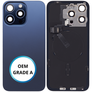 Vitre arrière assemblée - iPhone 15 ProMax - Titane Bleu - NFC + FLASH (ORIGINAL PULLED GRADE A)
