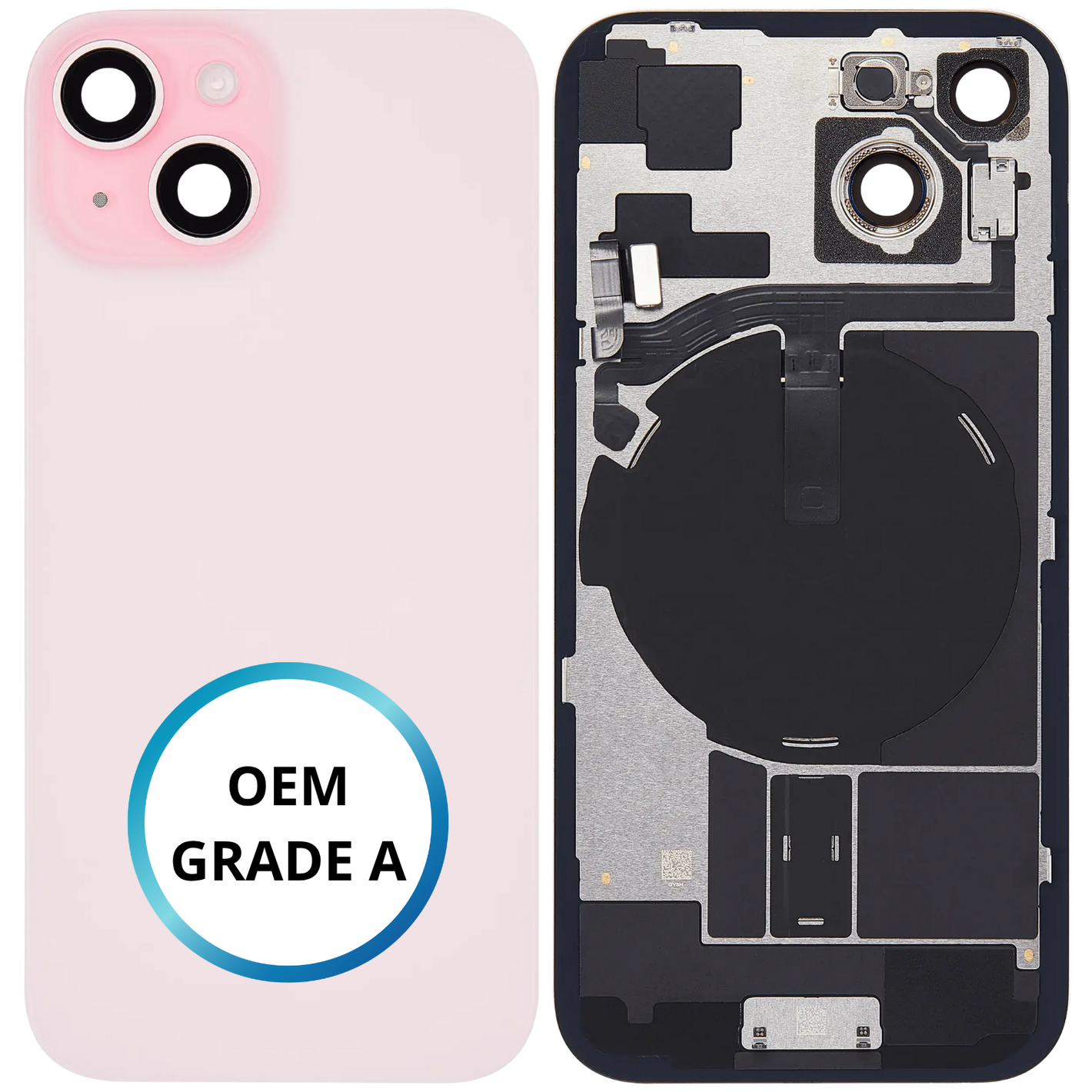 Vitre arrière assemblée - iPhone 15 Rose | NFC + FLASH (ORIGINAL PULLED GRADE A)