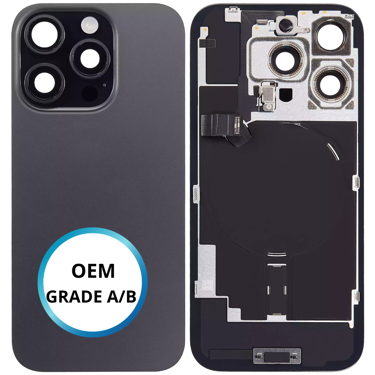 Vitre arrière assemblée - iPhone 16 Pro - Titane Noir - NFC + FLASH (ORIGINAL PULLED GRADE A/B)