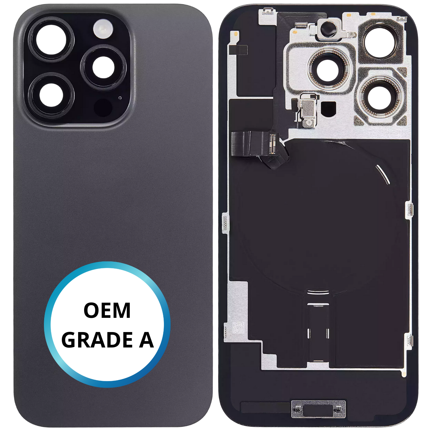 Vitre arrière assemblée - iPhone 16 Pro - Titane Noir - NFC + FLASH (ORIGINAL PULLED GRADE A)