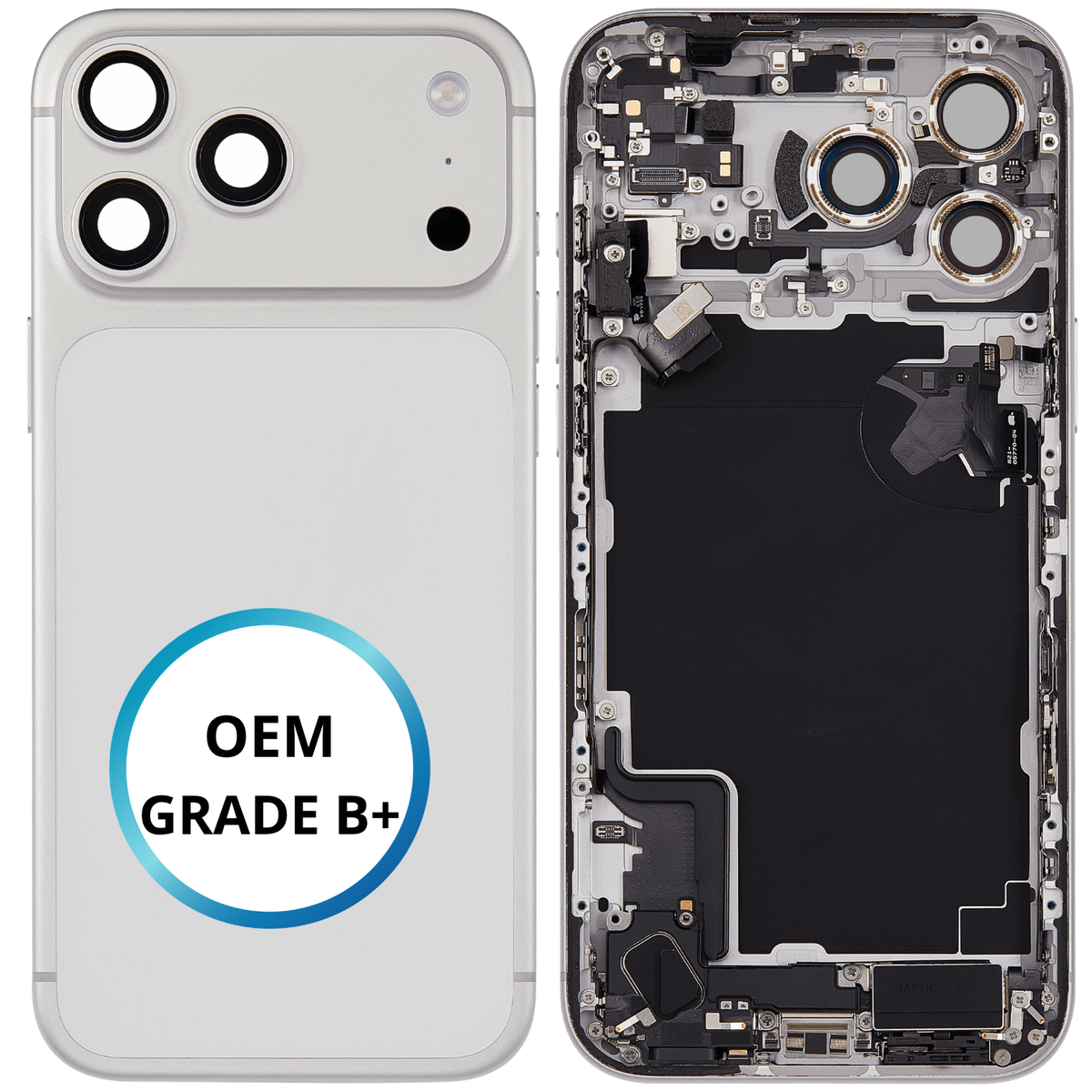 Châssis arrière - iPhone 17 Pro Max - Argent / Blanc | Complet avec composants (ORIGINAL GRADE B+)