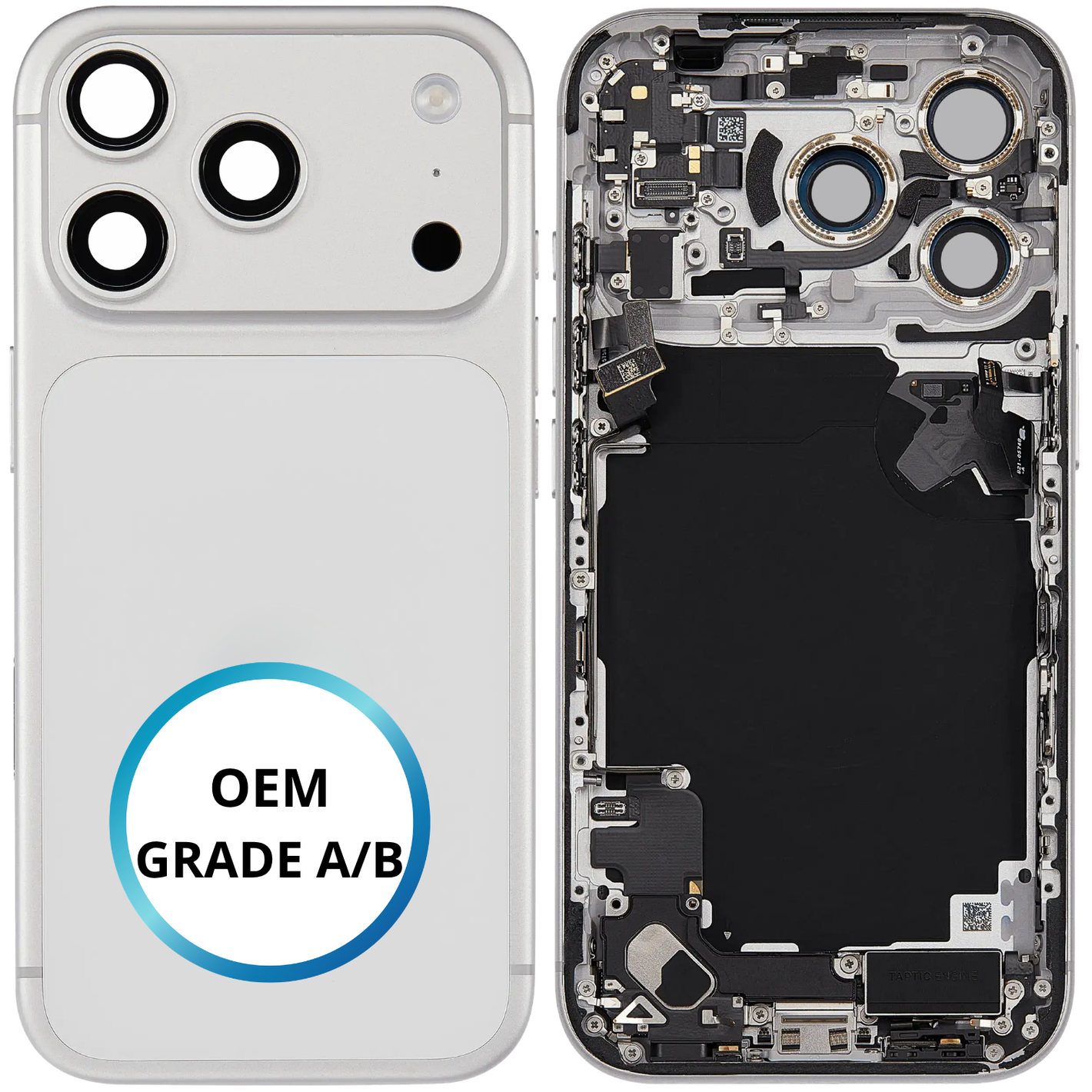 Châssis arrière - iPhone 17 Pro - Argent / Blanc | Complet avec composants (ORIGINAL GRADE A/B)