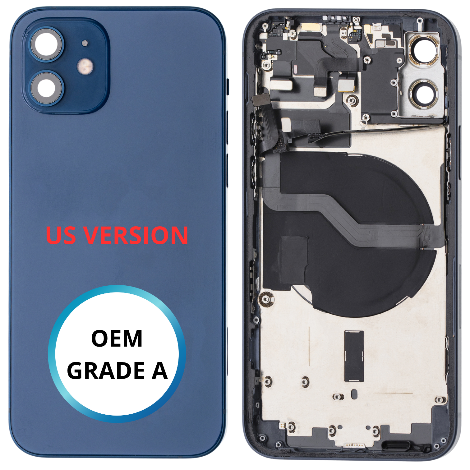 Châssis arrière - iPhone 12 US VERSION - Bleu - Avec composants (ORIGINAL GRADE A)
