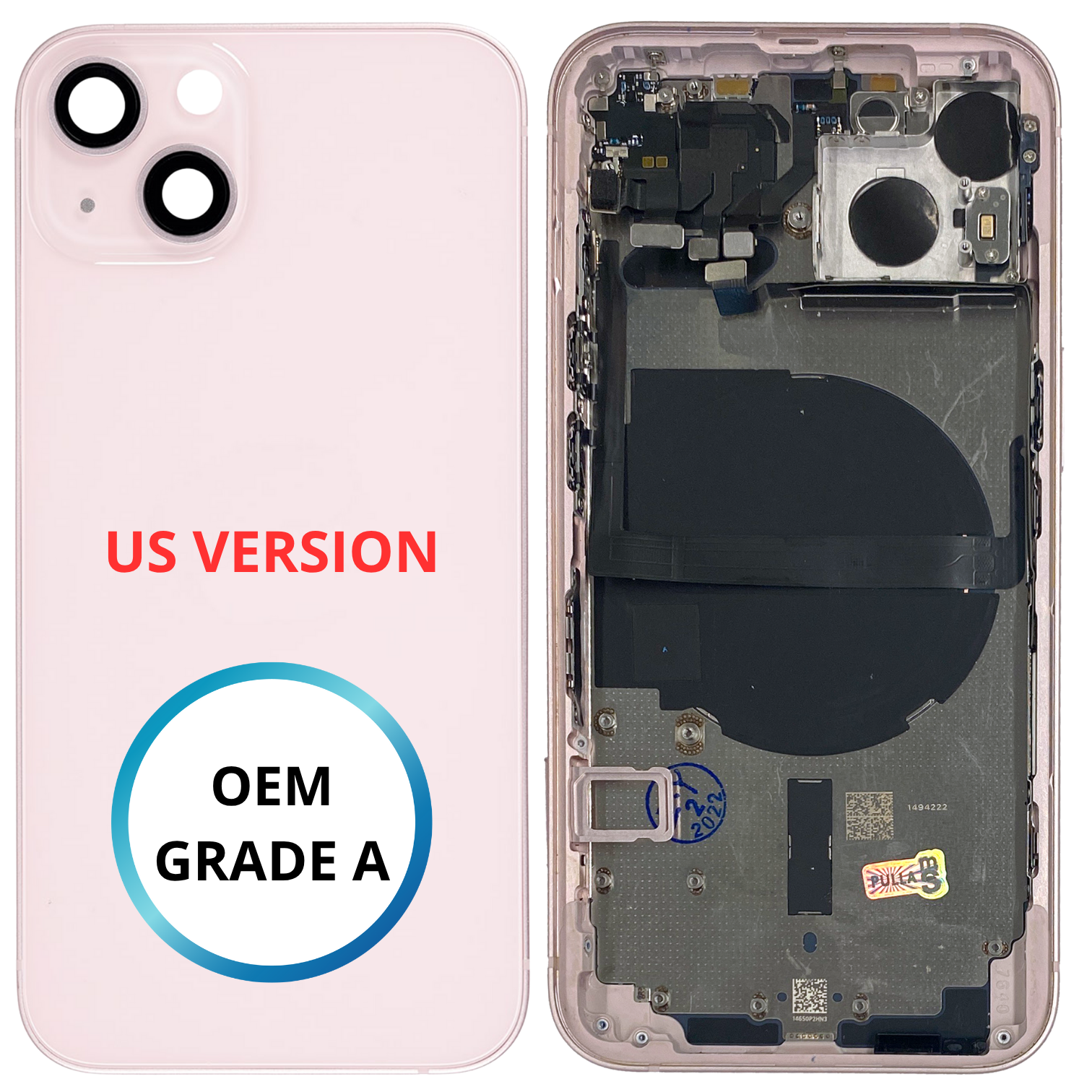 Châssis arrière - iPhone 13 US VERSION - Rose - Avec composants (ORIGINAL GRADE A)