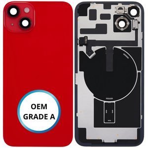 Vitre arrière assemblée - iPhone 14 Plus - Rouge - NFC + FLASH (ORIGINAL PULLED GRADE A)