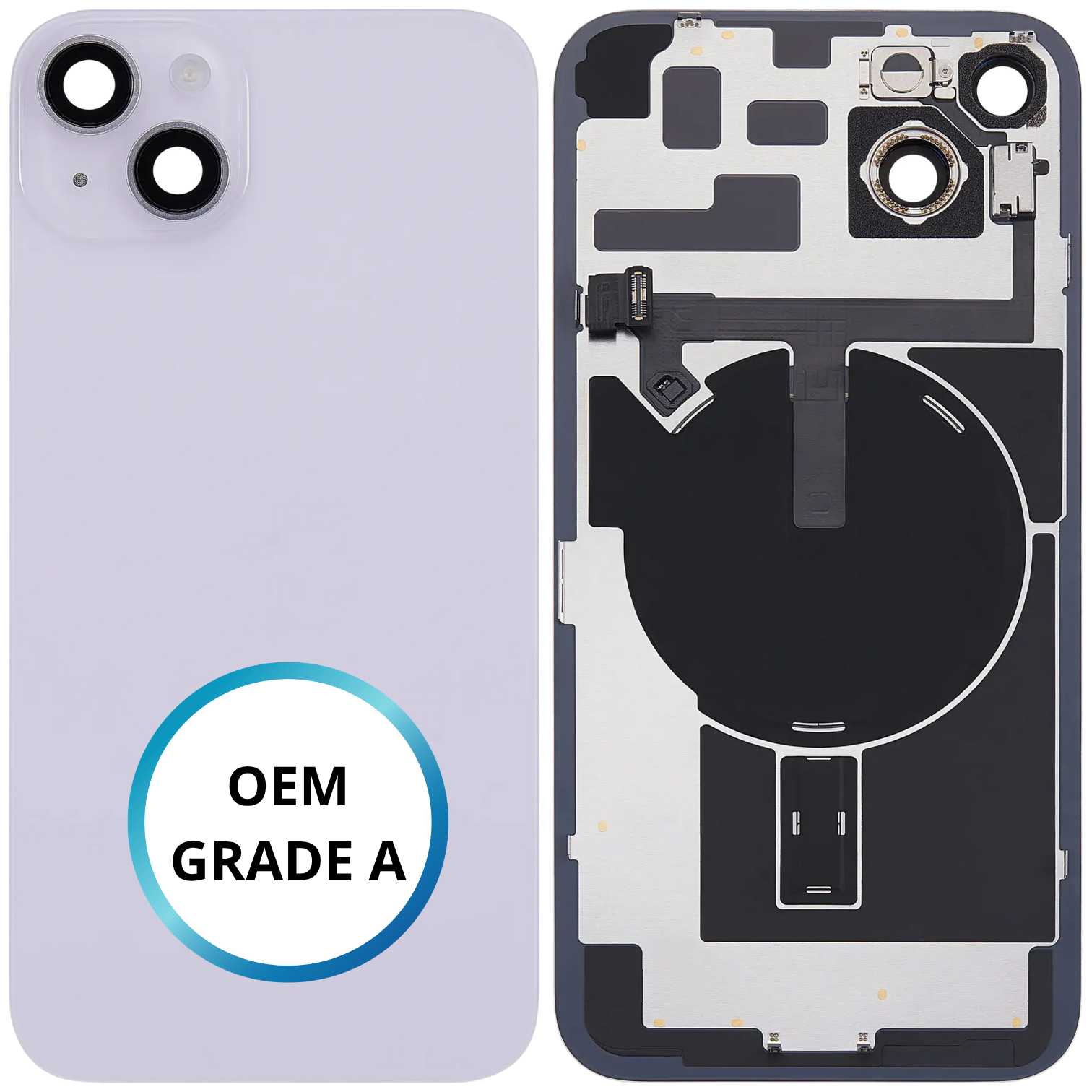 Vitre arrière assemblée - iPhone 14 Plus - Violet - NFC + FLASH (ORIGINAL PULLED GRADE A)