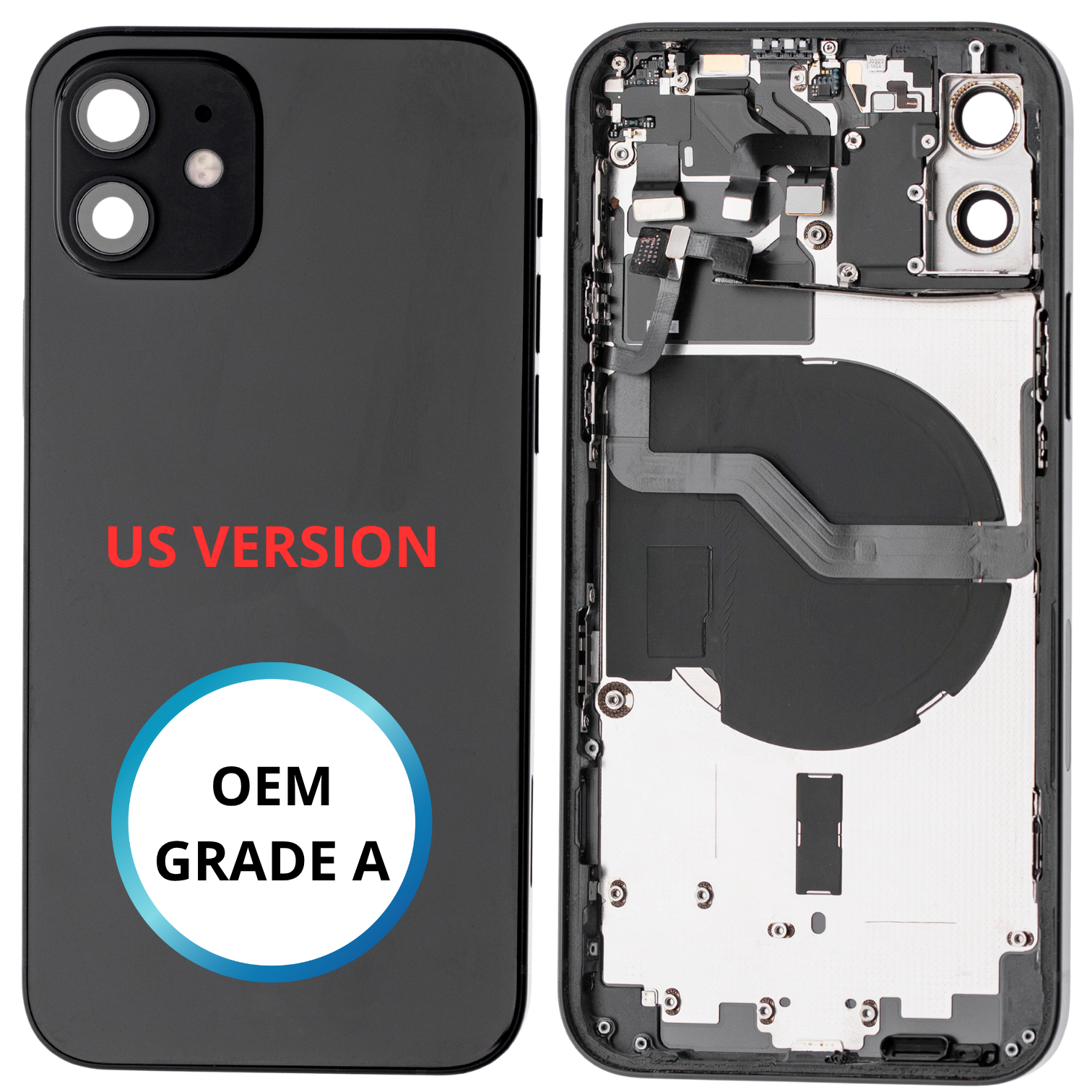 Châssis arrière - iPhone 12 US VERSION - Noir - Avec composants (ORIGINAL GRADE A)