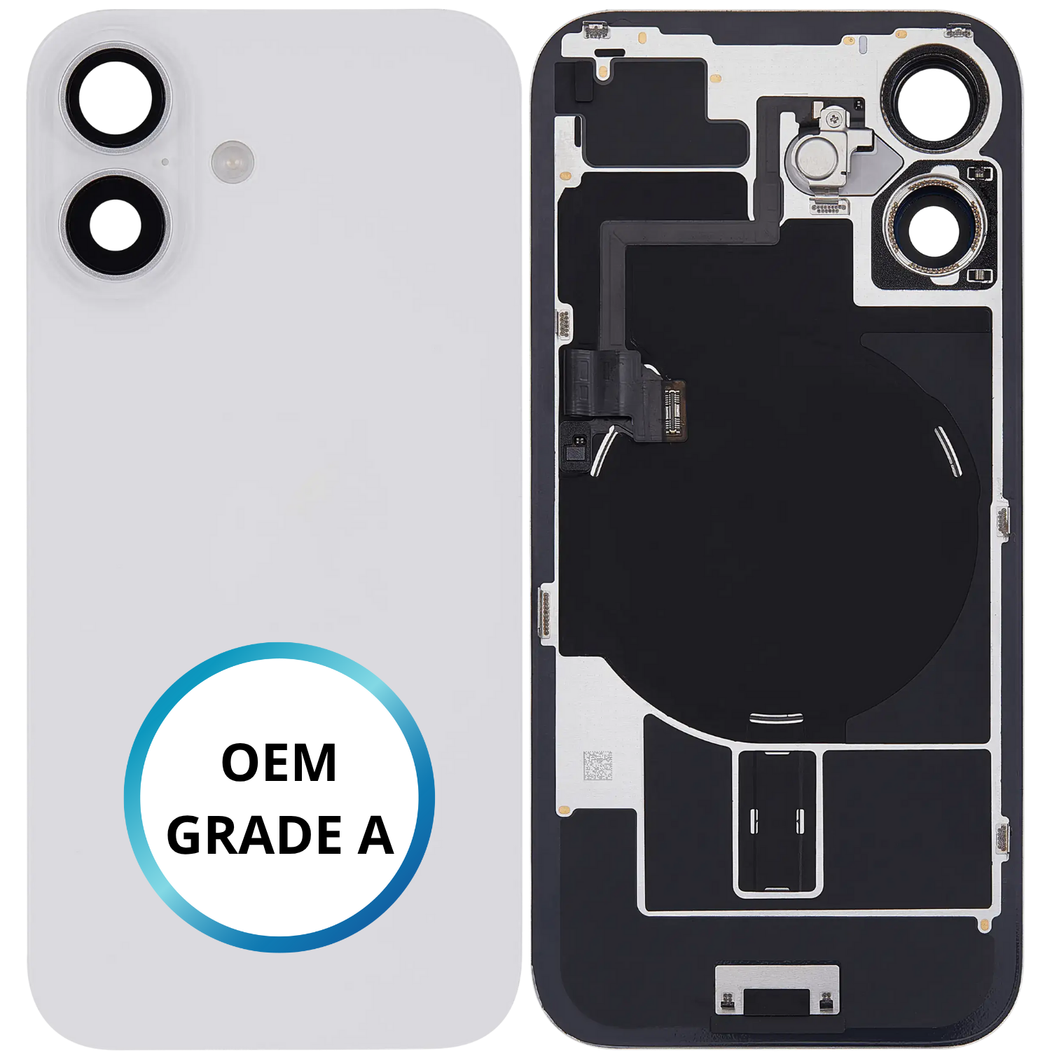 Vitre arrière assemblée - iPhone 16 - Blanc - NFC + FLASH (ORIGINAL PULLED GRADE A)