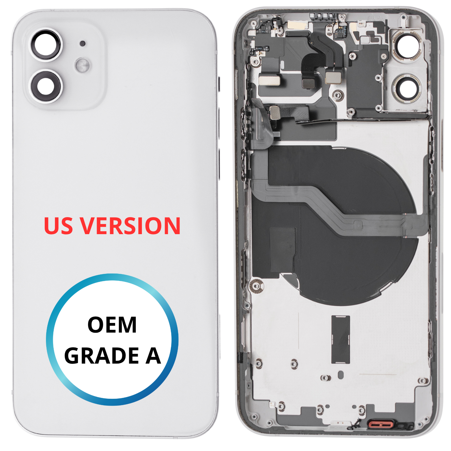 Châssis arrière - iPhone 12 US VERSION - Blanc - Avec composants (ORIGINAL GRADE A)