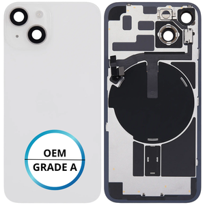 Vitre arrière assemblée - iPhone 14 Blanc - NFC + FLASH (ORIGINAL PULLED GRADE A)