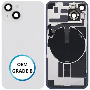 Vitre arrière assemblée - iPhone 14 Blanc | NFC + FLASH (ORIGINAL PULLED GRADE B)