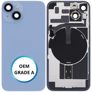 Vitre arrière assemblée - iPhone 14 Bleu - NFC + FLASH (ORIGINAL PULLED GRADE A)