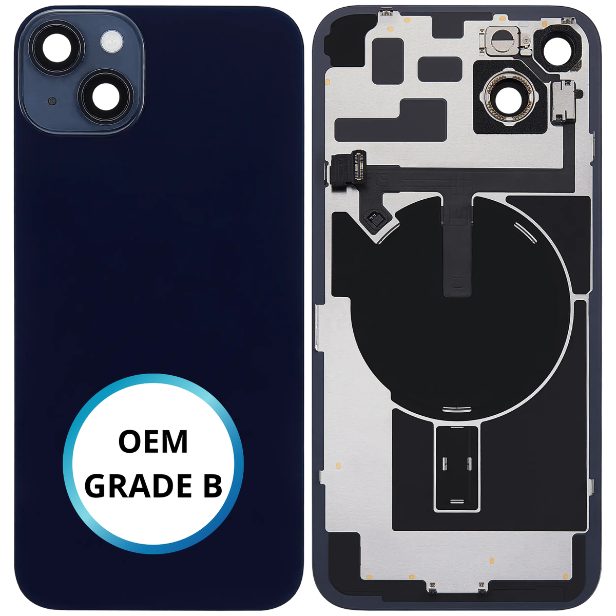 Vitre arrière assemblée - iPhone 14 Plus - Noir | NFC + FLASH (ORIGINAL PULLED GRADE B)
