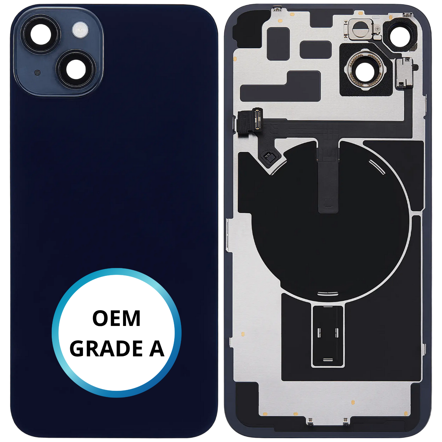 Vitre arrière assemblée - iPhone 14 Plus - Noir - NFC + FLASH (ORIGINAL PULLED GRADE A)