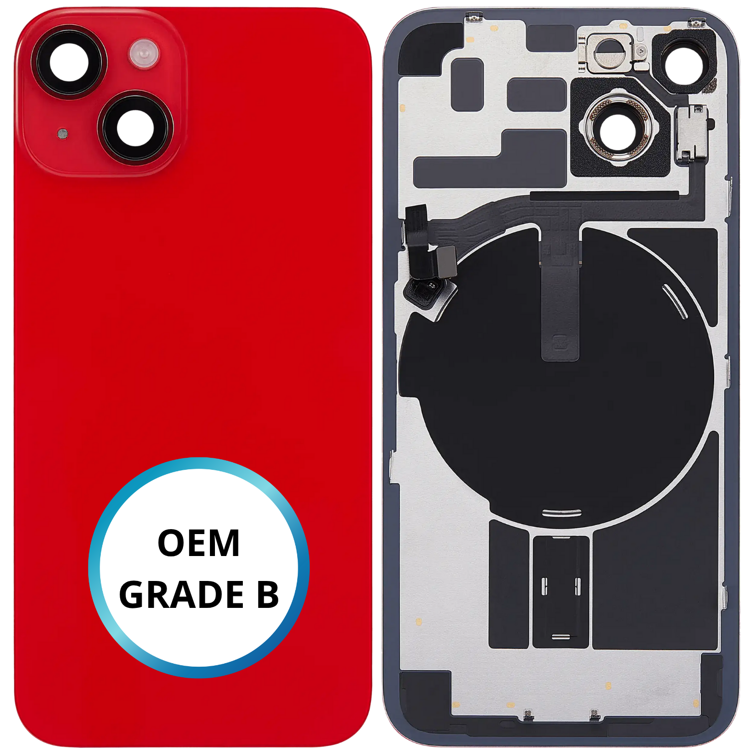 Vitre arrière assemblée - iPhone 14 Rouge - NFC + FLASH (ORIGINAL PULLED GRADE B)