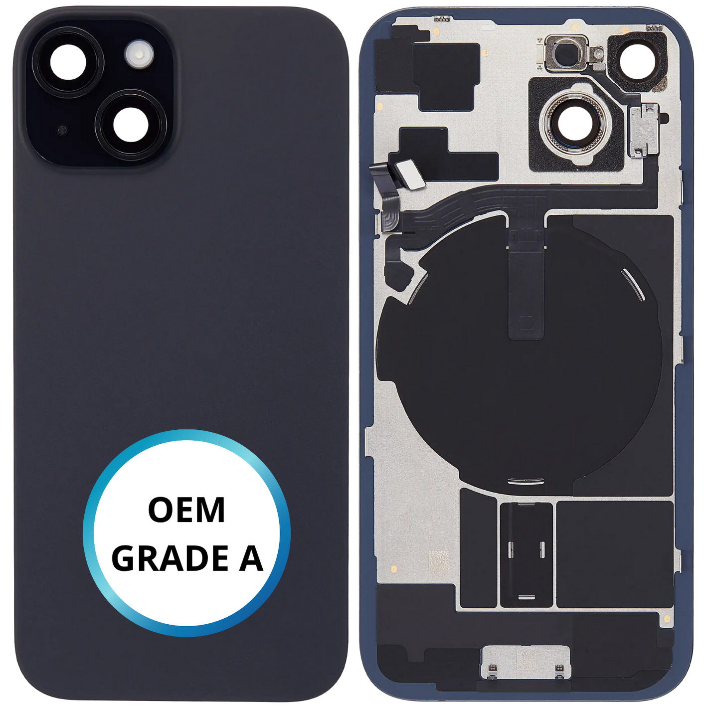 Vitre arrière assemblée - iPhone 15 - Noir | NFC + FLASH (ORIGINAL PULLED GRADE A)