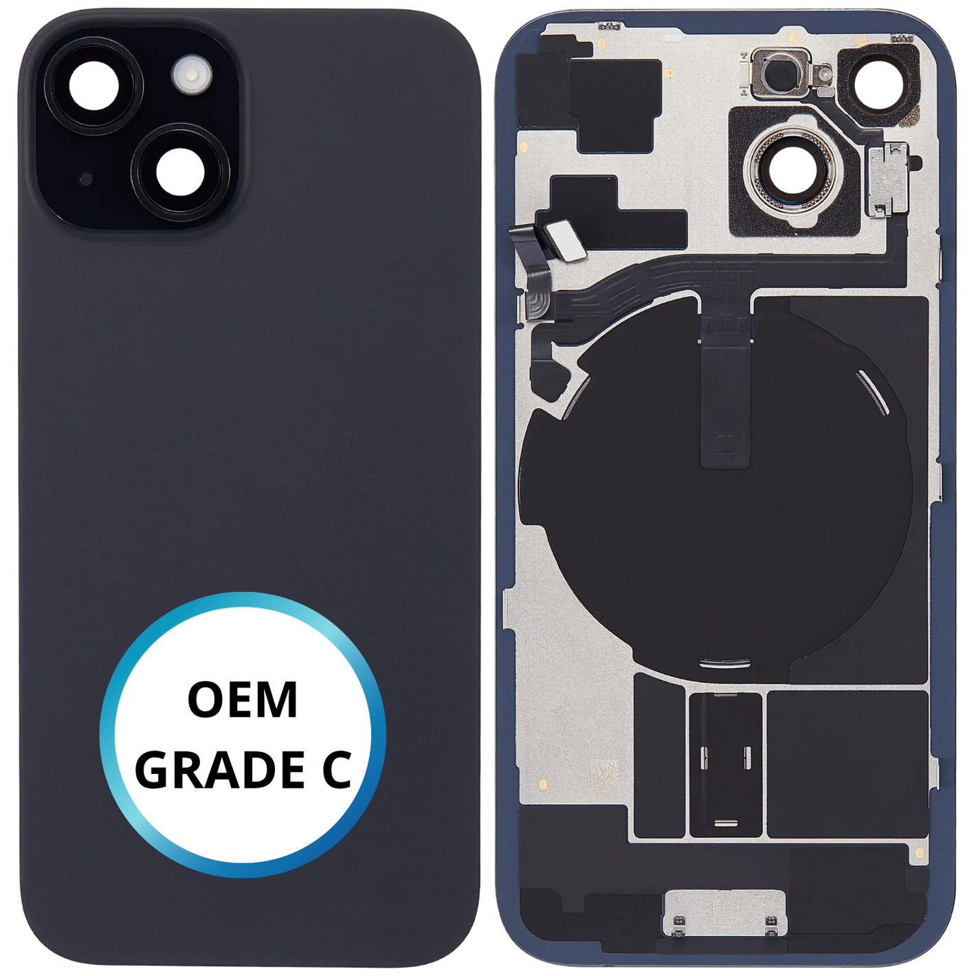 Vitre arrière assemblée - iPhone 15 - Noir | NFC + FLASH (ORIGINAL PULLED GRADE C)
