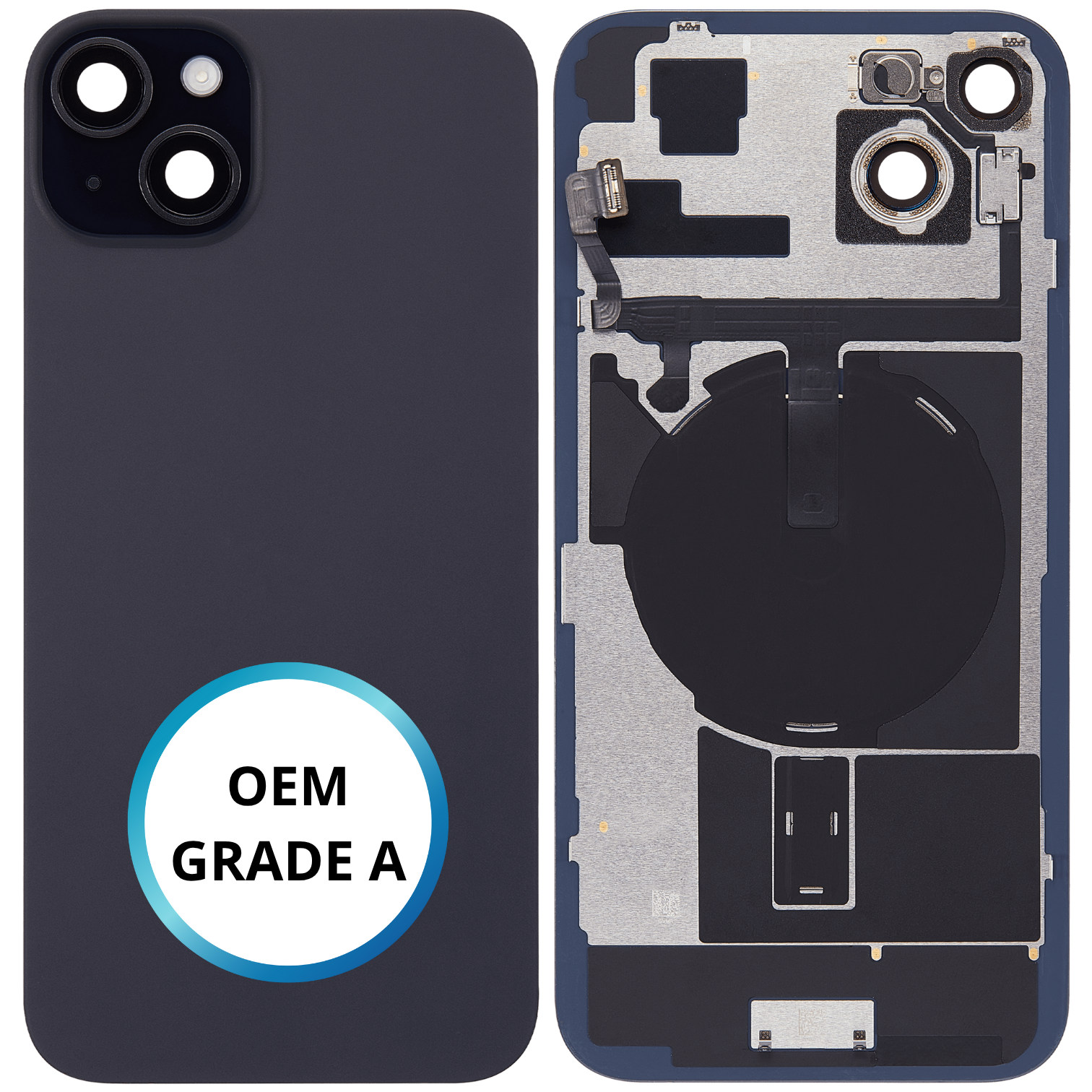Vitre arrière assemblée - iPhone 15 Plus - Noir - NFC + FLASH (ORIGINAL PULLED GRADE A)