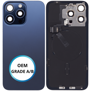 Vitre arrière assemblée - iPhone 15 Pro Max - Titane Bleu | NFC + FLASH (ORIGINAL PULLED GRADE A/B)