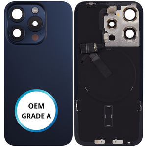Vitre arrière assemblée - iPhone 15 Pro - Titane Bleu | NFC + FLASH (ORIGINAL PULLED GRADE A)