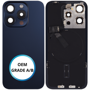 Vitre arrière assemblée - iPhone 15 Pro - Titane Bleu - NFC + FLASH (ORIGINAL PULLED GRADE A/B)