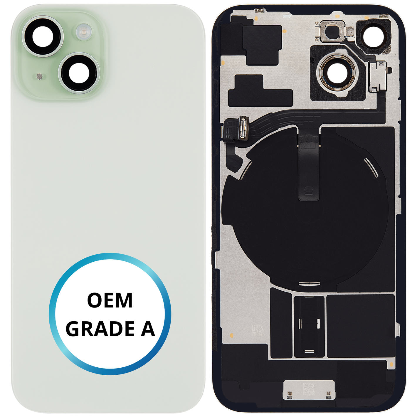 Vitre arrière assemblée - iPhone 15 Vert | NFC + FLASH (ORIGINAL PULLED GRADE A)