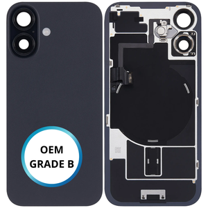 Vitre arrière assemblée - iPhone 16 - Noir - NFC + FLASH (ORIGINAL PULLED GRADE B)