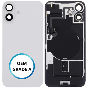 Vitre arrière assemblée - iPhone 16 PLUS - Blanc - NFC + FLASH (ORIGINAL PULLED GRADE A)