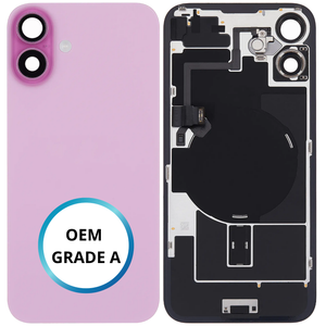 Vitre arrière assemblée - iPhone 16 PLUS - Rose - NFC + FLASH (ORIGINAL PULLED GRADE A)